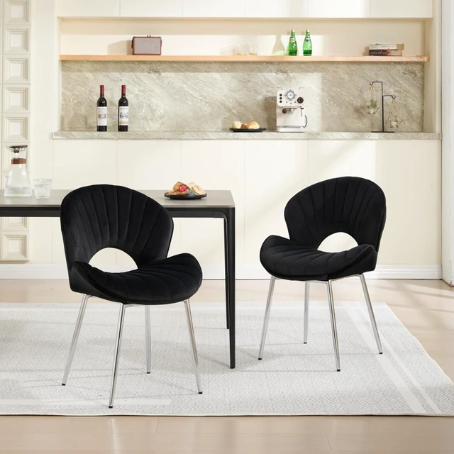 Main image of Hassyee Simple and Stylish Kitchen Dining Chair, Stable Metal Legs, Equipped with Protective Foot Pads, Comfortable Sponge Cushioned Chair,Suitable for Dining Rooms,Set of 2 (Black + Set of 2)