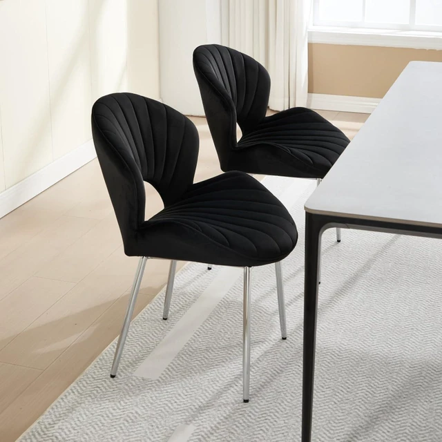 Alt view image 3 of 7 - Hassyee Simple and Stylish Kitchen Dining Chair, Stable Metal Legs, Equipped with Protective Foot Pads, Comfortable Sponge Cushioned Chair,Suitable for Dining Rooms,Set of 2 (Black + Set of 2)