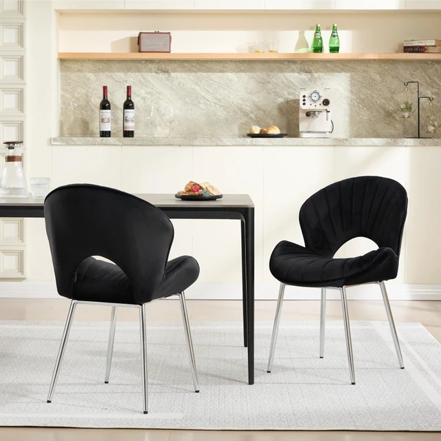 Alt view image 4 of 7 - Hassyee Simple and Stylish Kitchen Dining Chair, Stable Metal Legs, Equipped with Protective Foot Pads, Comfortable Sponge Cushioned Chair,Suitable for Dining Rooms,Set of 2 (Black + Set of 2)