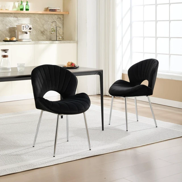 Alt view image 6 of 7 - Hassyee Simple and Stylish Kitchen Dining Chair, Stable Metal Legs, Equipped with Protective Foot Pads, Comfortable Sponge Cushioned Chair,Suitable for Dining Rooms,Set of 2 (Black + Set of 2)