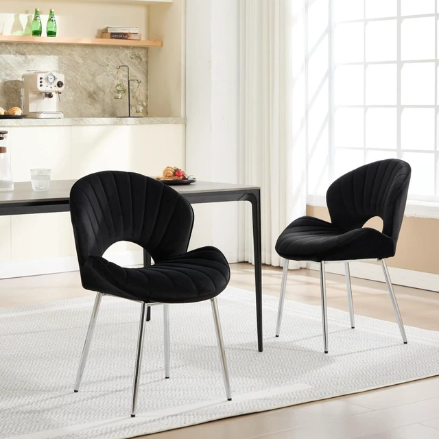 Alt view image 5 of 7 - Hassyee Simple and Stylish Kitchen Dining Chair, Stable Metal Legs, Equipped with Protective Foot Pads, Comfortable Sponge Cushioned Chair,Suitable for Dining Rooms,Set of 2 (Black + Set of 2)
