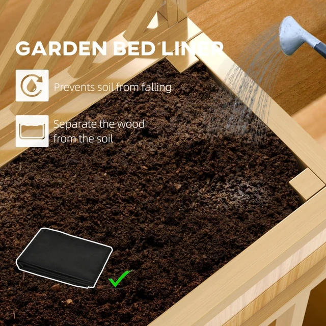 Alt view image 6 of 7 - Hassyee Elevated Wooden Planter Box with Trellis and Legs for Growing Flowers, Plants, Vegetables, Outdoor Raised Garden Bed with Drainage Holes and Bed Liner for Backyard, Lawn (Light Brown)