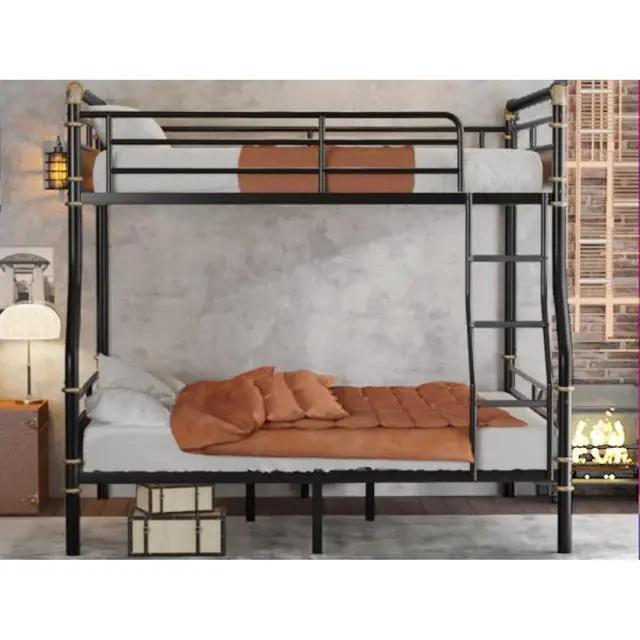 Alt view image 4 of 7 - Hassyee Metal Bunk Bed with Ladder and Safety Guardrail, Detachable Dorm Bed with Under-Bed Storage Space and Slats Support for Teens Master Bedroom Guest Room Apartment (Black Full XL Over Queen)