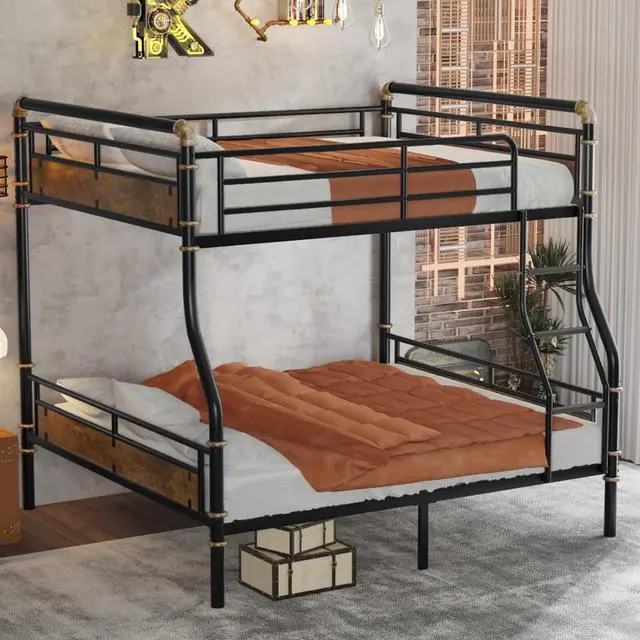 Main image of Hassyee Metal Bunk Bed with Ladder and Safety Guardrail, Detachable Dorm Bed with Under-Bed Storage Space and Slats Support for Teens Master Bedroom Guest Room Apartment (Black Full XL Over Queen)