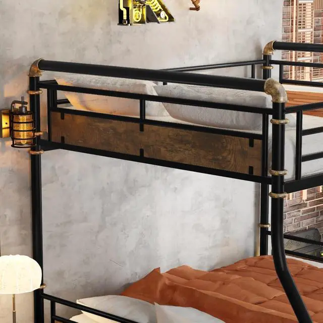 Alt view image 6 of 7 - Hassyee Metal Bunk Bed with Ladder and Safety Guardrail, Detachable Dorm Bed with Under-Bed Storage Space and Slats Support for Teens Master Bedroom Guest Room Apartment (Black Full XL Over Queen)