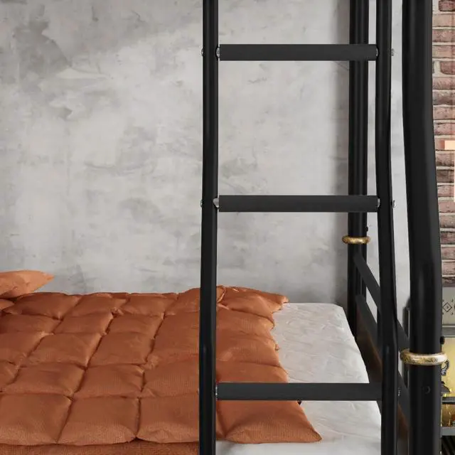 Alt view image 7 of 7 - Hassyee Metal Bunk Bed with Ladder and Safety Guardrail, Detachable Dorm Bed with Under-Bed Storage Space and Slats Support for Teens Master Bedroom Guest Room Apartment (Black Full XL Over Queen)