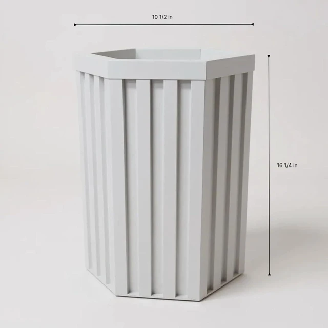 Alt view image 5 of 6 - Hassyee Hexagon Column Planter with Internal Tray for Growing Flowers, Plants, Herbs, Outdoor White Flower Pot with Wood-Tone Powder-Coat Finish for Backyard, Porch, Patio