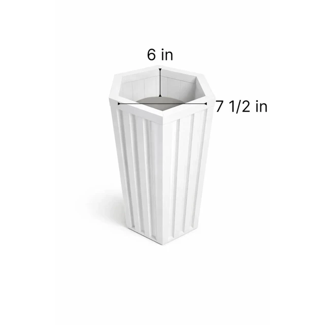 Alt view image 6 of 6 - Hassyee Hexagon Column Planter with Internal Tray for Growing Flowers, Plants, Herbs, Outdoor White Flower Pot with Wood-Tone Powder-Coat Finish for Backyard, Porch, Patio