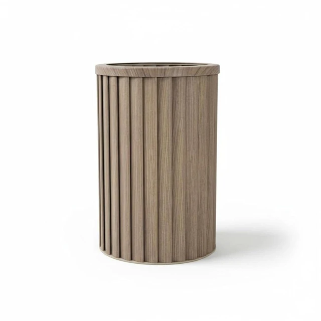 Alt view image 3 of 7 - Hassyee Round Strata Column Planter with Internal Tray and Wood-Like Look for Growing Flowers, Plants, Outdoor Aluminium Flower Pot with Pre-Cut Drainage Opening for Lawn, Garden