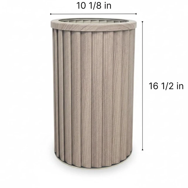 Alt view image 4 of 7 - Hassyee Round Strata Column Planter with Internal Tray and Wood-Like Look for Growing Flowers, Plants, Outdoor Aluminium Flower Pot with Pre-Cut Drainage Opening for Lawn, Garden