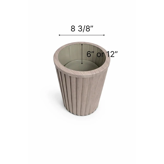 Alt view image 5 of 7 - Hassyee Round Strata Column Planter with Internal Tray and Wood-Like Look for Growing Flowers, Plants, Outdoor Aluminium Flower Pot with Pre-Cut Drainage Opening for Lawn, Garden