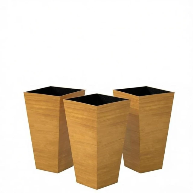 Alt view image 5 of 7 - Hassyee 3 Pieces Classic Planter Set with Faux Wood Look for Growing Flowers, Plants, Outdoor Tall Flower Pots with Drainage Holes and Plastic Frame for Backyard, Porch, Lawn