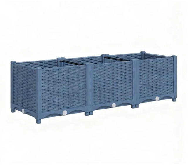Alt view image 2 of 7 - Hassyee Outdoor Flower Box with Drainage Holes and Plugs for Backyard, Lawn, Plastic Raised Garden Bed with Built-in Water Reservoirs for Growing Flowers, Plants, Herbs