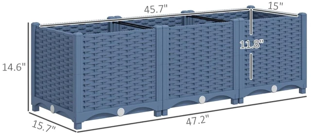 Alt view image 3 of 7 - Hassyee Outdoor Flower Box with Drainage Holes and Plugs for Backyard, Lawn, Plastic Raised Garden Bed with Built-in Water Reservoirs for Growing Flowers, Plants, Herbs
