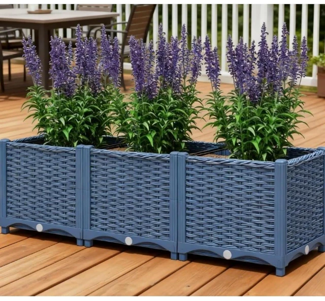 Alt view image 4 of 7 - Hassyee Outdoor Flower Box with Drainage Holes and Plugs for Backyard, Lawn, Plastic Raised Garden Bed with Built-in Water Reservoirs for Growing Flowers, Plants, Herbs