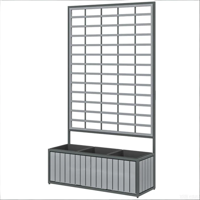 Alt view image 2 of 7 - Hassyee Wooden Raised Garden Bed with Trellis and 2-in-1 Design for Backyard, Porch, Lawn, Outdoor Planter Box with 3 Inner Planter Pots and Drainage Hole for Growing Herbs, Vegetables (Gray)