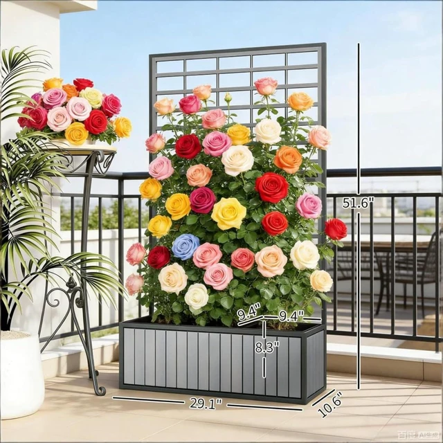 Alt view image 4 of 7 - Hassyee Wooden Raised Garden Bed with Trellis and 2-in-1 Design for Backyard, Porch, Lawn, Outdoor Planter Box with 3 Inner Planter Pots and Drainage Hole for Growing Herbs, Vegetables (Gray)