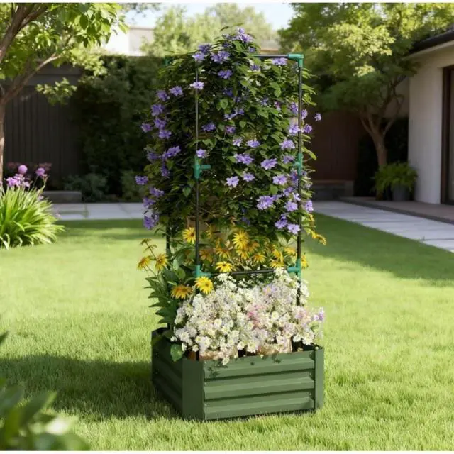 Main image of Hassyee Metal Raised Garden Bed with Cage and Open Bottom Design for Backyard, Lawn, Park, Outdoor Planter Box with Steel Frame and Trellis for Growing Vegetables, Flowers (Green)
