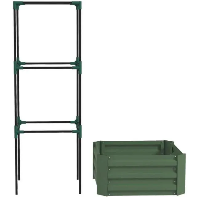 Alt view image 2 of 7 - Hassyee Metal Raised Garden Bed with Cage and Open Bottom Design for Backyard, Lawn, Park, Outdoor Planter Box with Steel Frame and Trellis for Growing Vegetables, Flowers (Green)