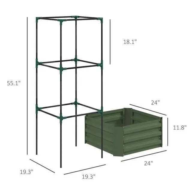 Alt view image 3 of 7 - Hassyee Metal Raised Garden Bed with Cage and Open Bottom Design for Backyard, Lawn, Park, Outdoor Planter Box with Steel Frame and Trellis for Growing Vegetables, Flowers (Green)