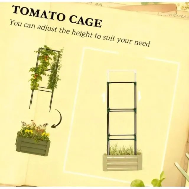 Alt view image 6 of 7 - Hassyee Metal Raised Garden Bed with Cage and Open Bottom Design for Backyard, Lawn, Park, Outdoor Planter Box with Steel Frame and Trellis for Growing Vegetables, Flowers (Green)