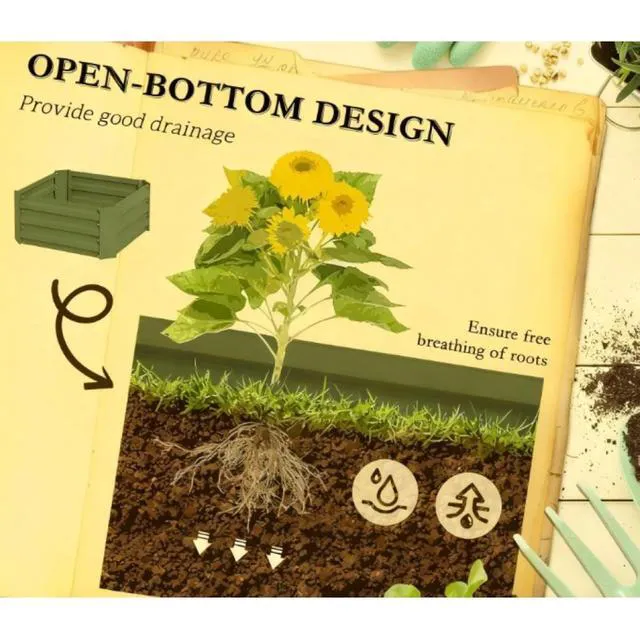Alt view image 7 of 7 - Hassyee Metal Raised Garden Bed with Cage and Open Bottom Design for Backyard, Lawn, Park, Outdoor Planter Box with Steel Frame and Trellis for Growing Vegetables, Flowers (Green)