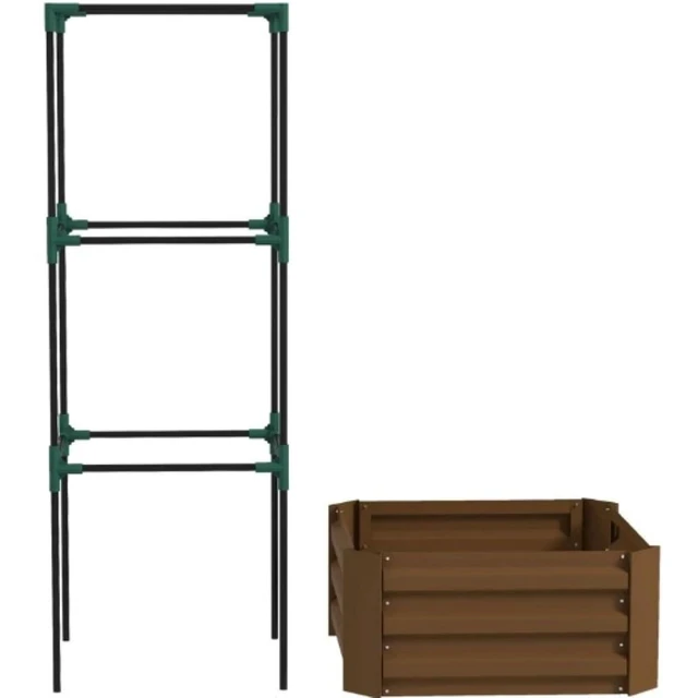 Alt view image 2 of 7 - Hassyee Metal Raised Garden Bed with Cage and Open Bottom Design for Backyard, Lawn, Park, Outdoor Planter Box with Steel Frame and Trellis for Growing Vegetables, Flowers (Brown)