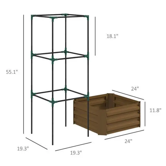 Alt view image 3 of 7 - Hassyee Metal Raised Garden Bed with Cage and Open Bottom Design for Backyard, Lawn, Park, Outdoor Planter Box with Steel Frame and Trellis for Growing Vegetables, Flowers (Brown)