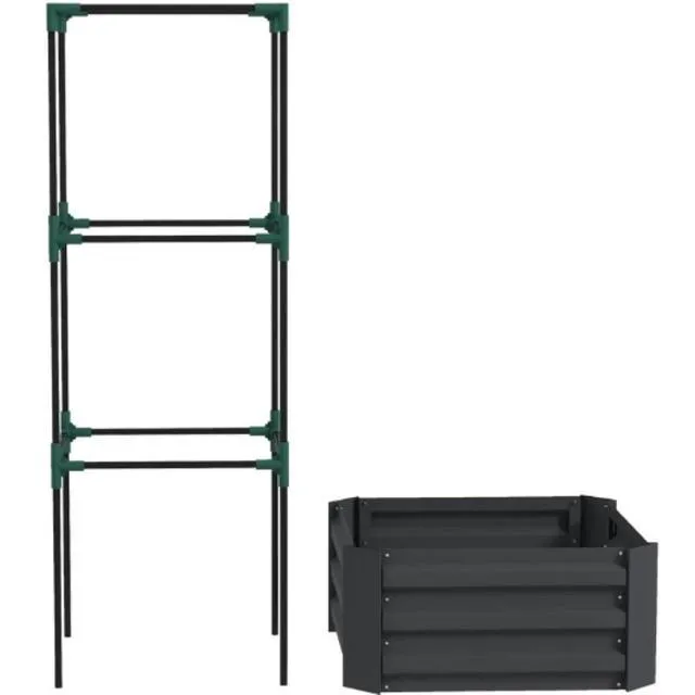 Alt view image 2 of 7 - Hassyee Metal Raised Garden Bed with Cage and Open Bottom Design for Backyard, Lawn, Park, Outdoor Planter Box with Steel Frame and Trellis for Growing Vegetables, Flowers (Dark Gray)