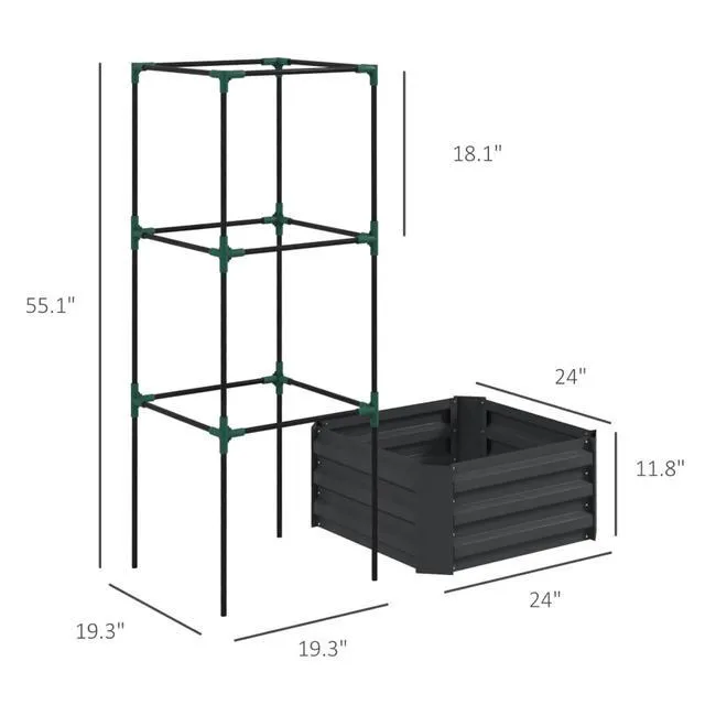 Alt view image 3 of 7 - Hassyee Metal Raised Garden Bed with Cage and Open Bottom Design for Backyard, Lawn, Park, Outdoor Planter Box with Steel Frame and Trellis for Growing Vegetables, Flowers (Dark Gray)