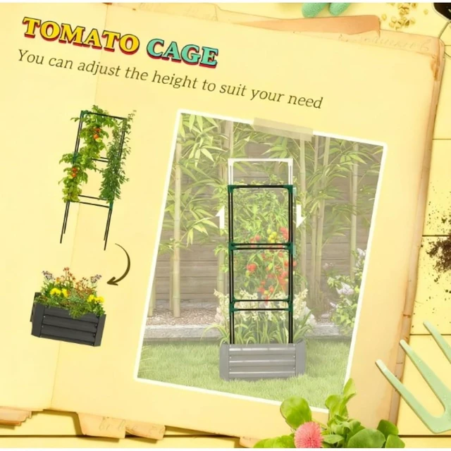 Alt view image 4 of 7 - Hassyee Metal Raised Garden Bed with Cage and Open Bottom Design for Backyard, Lawn, Park, Outdoor Planter Box with Steel Frame and Trellis for Growing Vegetables, Flowers (Dark Gray)