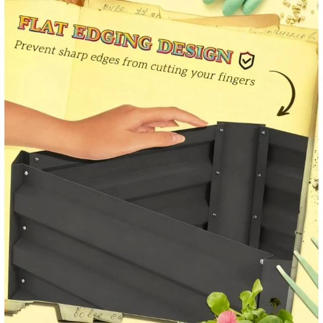 Alt view image 5 of 7 - Hassyee Metal Raised Garden Bed with Cage and Open Bottom Design for Backyard, Lawn, Park, Outdoor Planter Box with Steel Frame and Trellis for Growing Vegetables, Flowers (Dark Gray)