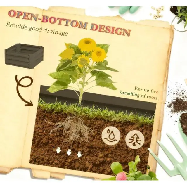 Alt view image 6 of 7 - Hassyee Metal Raised Garden Bed with Cage and Open Bottom Design for Backyard, Lawn, Park, Outdoor Planter Box with Steel Frame and Trellis for Growing Vegetables, Flowers (Dark Gray)