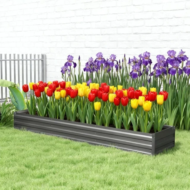 Alt view image 2 of 7 - Hassyee Galvanized Raised Garden Bed Kit with Safety Edging and Open Bottom Design for Backyard, Park, Outdoor Planter Box with Steel Frame for Growing Flowers, Vegetables