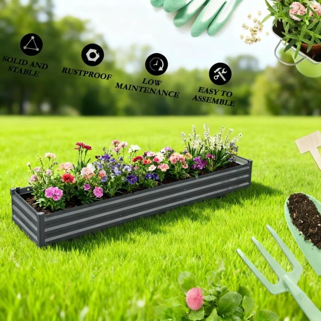 Alt view image 4 of 7 - Hassyee Galvanized Raised Garden Bed Kit with Safety Edging and Open Bottom Design for Backyard, Park, Outdoor Planter Box with Steel Frame for Growing Flowers, Vegetables