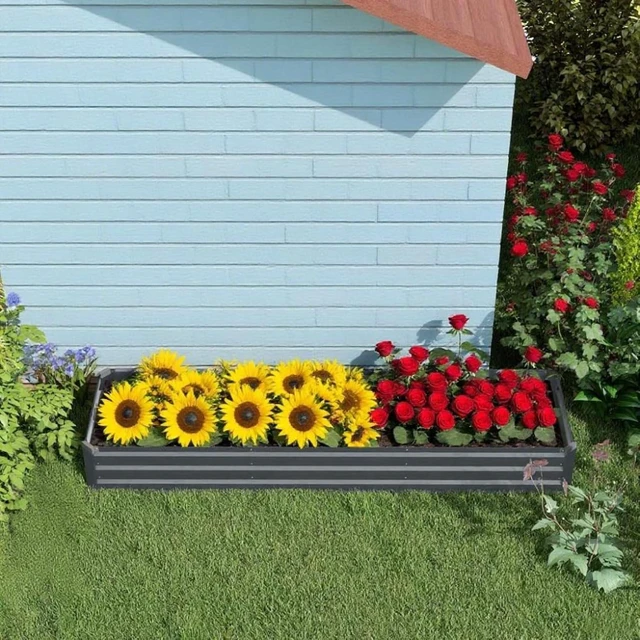 Alt view image 6 of 7 - Hassyee Galvanized Raised Garden Bed Kit with Safety Edging and Open Bottom Design for Backyard, Park, Outdoor Planter Box with Steel Frame for Growing Flowers, Vegetables