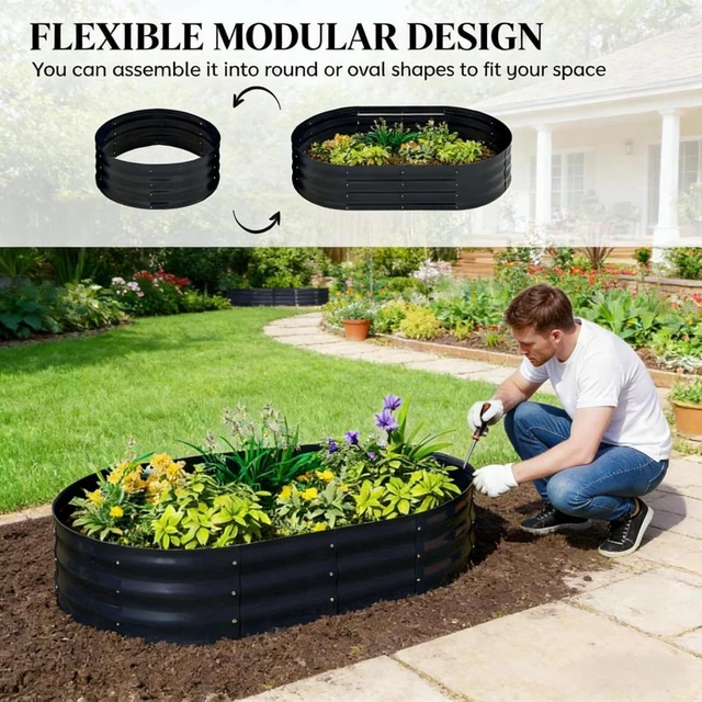 Alt view image 3 of 7 - Hassyee Outdoor Raised Garden Bed with Arched Trellis and Open Bottom Design for Backyard, Lawn, Metal Planter Box with Modular Design for Growing Herbs, Flowers, Plants