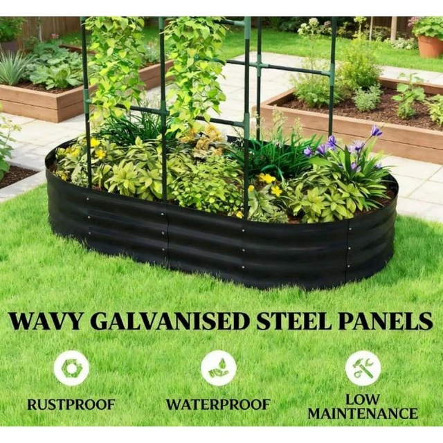 Alt view image 4 of 7 - Hassyee Outdoor Raised Garden Bed with Arched Trellis and Open Bottom Design for Backyard, Lawn, Metal Planter Box with Modular Design for Growing Herbs, Flowers, Plants