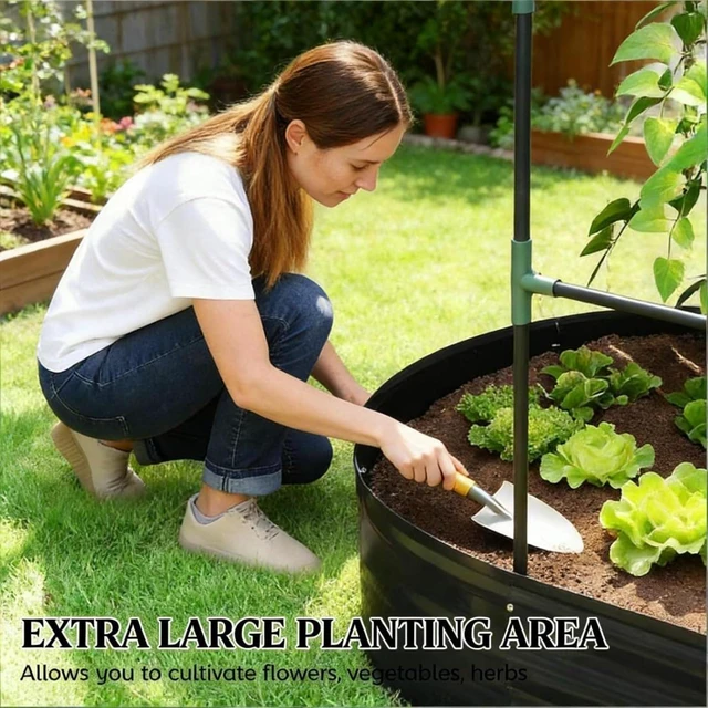 Alt view image 6 of 7 - Hassyee Outdoor Raised Garden Bed with Arched Trellis and Open Bottom Design for Backyard, Lawn, Metal Planter Box with Modular Design for Growing Herbs, Flowers, Plants