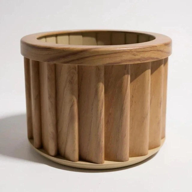 Alt view image 2 of 7 - Hassyee Round Strata Planter with Drainage Tray and Lightweight Aluminium Frame for Growing Flowers, Herbs, Outdoor Flower Pot with Wood-Tone Powder-Coat Finish for Shelf, Desk, Porch