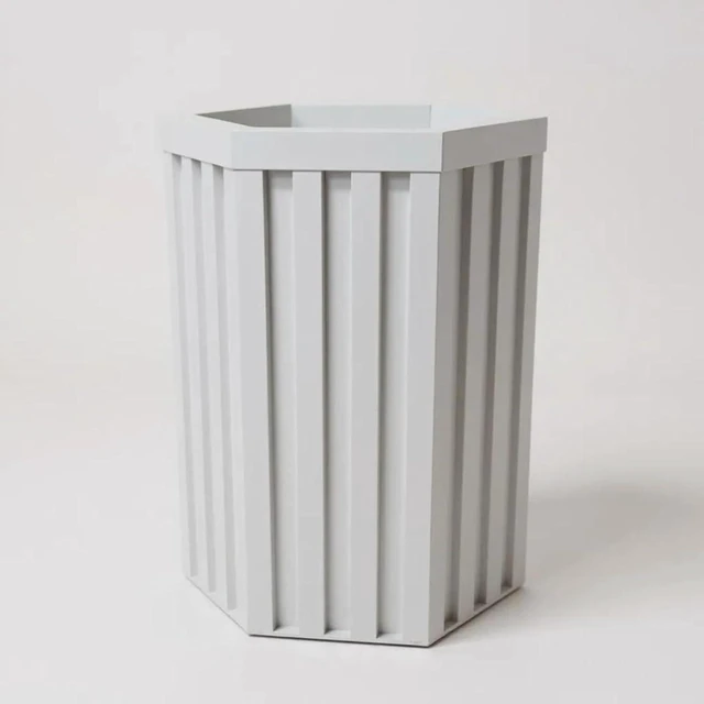 Alt view image 2 of 6 - Hassyee Hexagon Column Planter with Internal Tray for Growing Flowers, Plants, Herbs, Outdoor White Flower Pot with Wood-Tone Powder-Coat Finish for Backyard, Porch, Patio