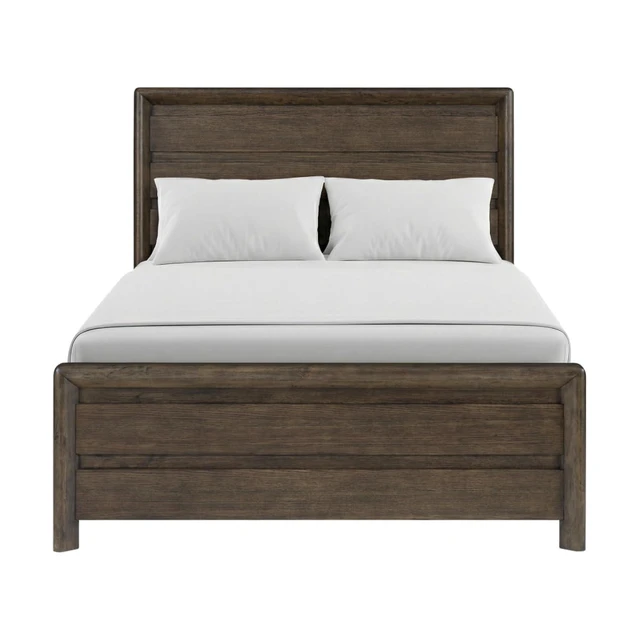 Alt view image 3 of 7 - King/Queen Size Solid Wood Platform Bed with High Headboard and Footboard, Panel Bedframe Mattress Base with Slat Support for Master Bedroom Guest Room Apartment, No Box Spring Needed (Dark Oak King)