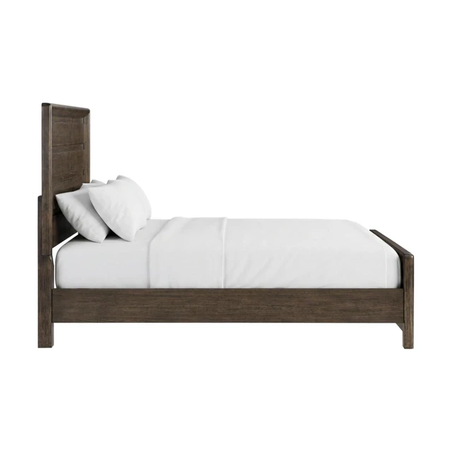 Alt view image 4 of 7 - King/Queen Size Solid Wood Platform Bed with High Headboard and Footboard, Panel Bedframe Mattress Base with Slat Support for Master Bedroom Guest Room Apartment, No Box Spring Needed (Dark Oak King)