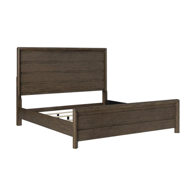 Alt view image 5 of 7 - King/Queen Size Solid Wood Platform Bed with High Headboard and Footboard, Panel Bedframe Mattress Base with Slat Support for Master Bedroom Guest Room Apartment, No Box Spring Needed (Dark Oak King)