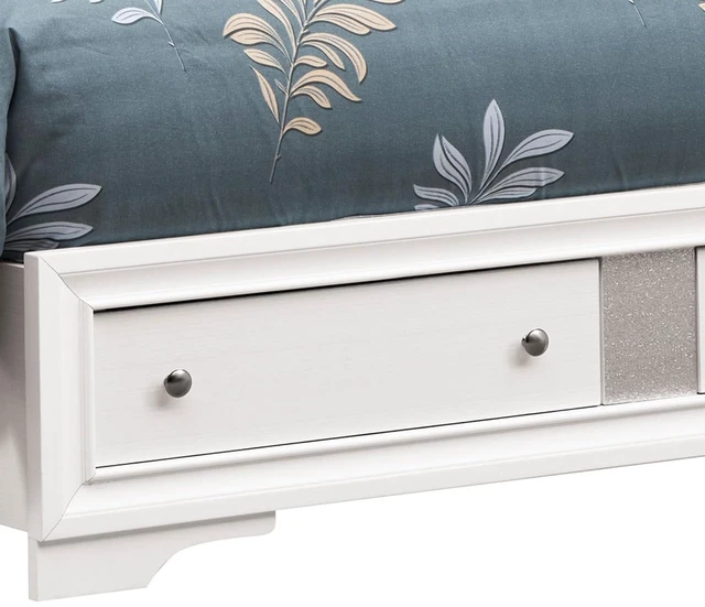 Alt view image 5 of 7 - King/Queen/Full Size Modern Platform Bed Frame with High Headboard, Panel Bedframe Mattress Base with 2 Under Bed Storage Drawers, for Adults Teens Guest Room Master Bedroom Apartment (White Queen)