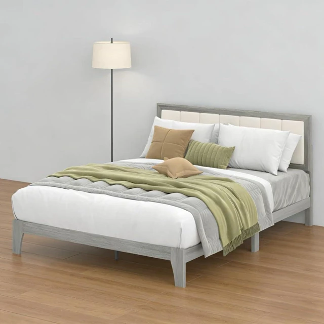 Alt view image 7 of 7 - Hassyee Queen Size Platform Bed Frame with Wooden Slat Support and Upholstered Headboard, Panel Bedframe Mattress Base for Master Bedroom Guest Room Apartment, No Box Spring Needed