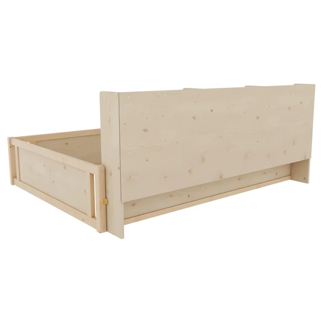 Alt view image 7 of 7 - Hassyee Twin/Full Size Wooden Floor Bed with Guardrail Fence and Side Storage Shelves, Montessori Bed with Bookcase for Boys Girls Bedroom Guest Playroom, Space-Saving (Full+Natural)
