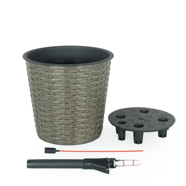 Alt view image 5 of 7 - Hassyee 2 Pieces Wicker Planters Set with Self-Watering System and Lightweight Structure for Growing Flowers, Plants, Outdoor Plastic Flower Pots with Different Sizes for Lawn, Garden