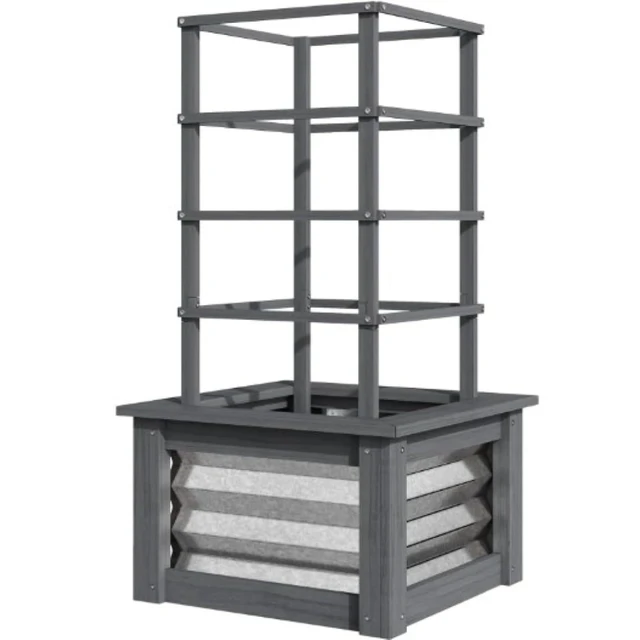 Alt view image 2 of 3 - Hassyee Galvanized Planter Box with Trellis and Wooden Frame for Growing Vegetables, Plants, Outdoor Raised Garden Bed with Metal Box and Open Bottom Design for Park, Lawn, Backyard (Gray)