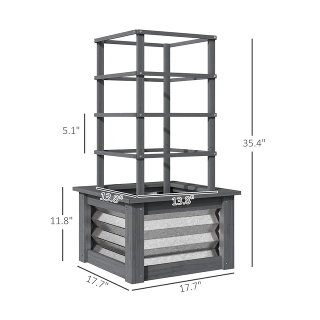 Alt view image 3 of 3 - Hassyee Galvanized Planter Box with Trellis and Wooden Frame for Growing Vegetables, Plants, Outdoor Raised Garden Bed with Metal Box and Open Bottom Design for Park, Lawn, Backyard (Gray)